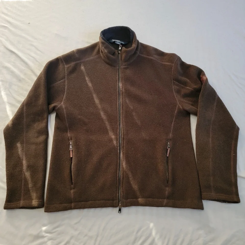 Polo Ralph Lauren Fleece Jacket Mens Medium Brown Heritage Vintage Pockets - Picture 2 of 5